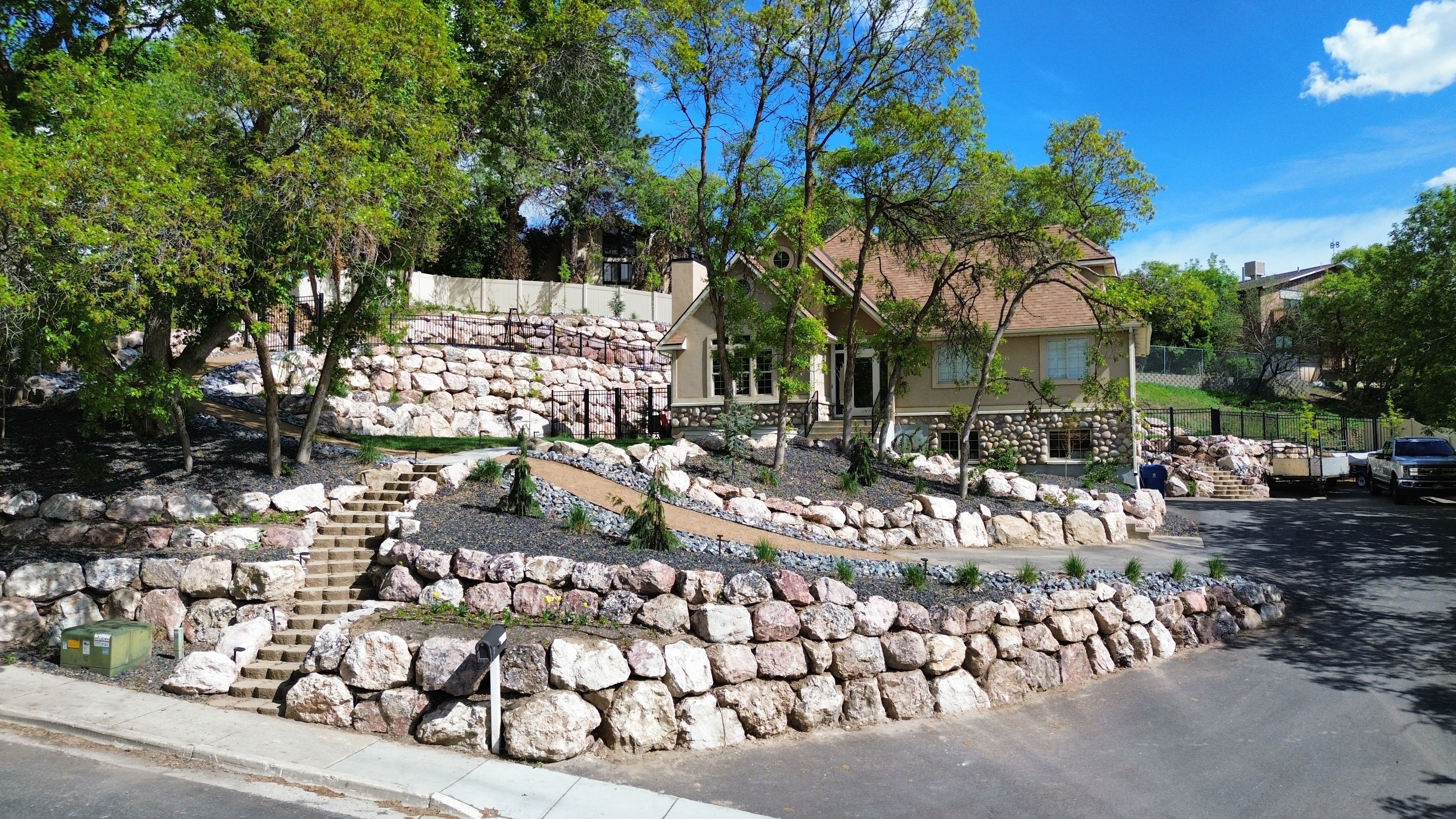 Aerial view of completed landscape project in Northern Utah by EC Landscaping in Ogden Utah
