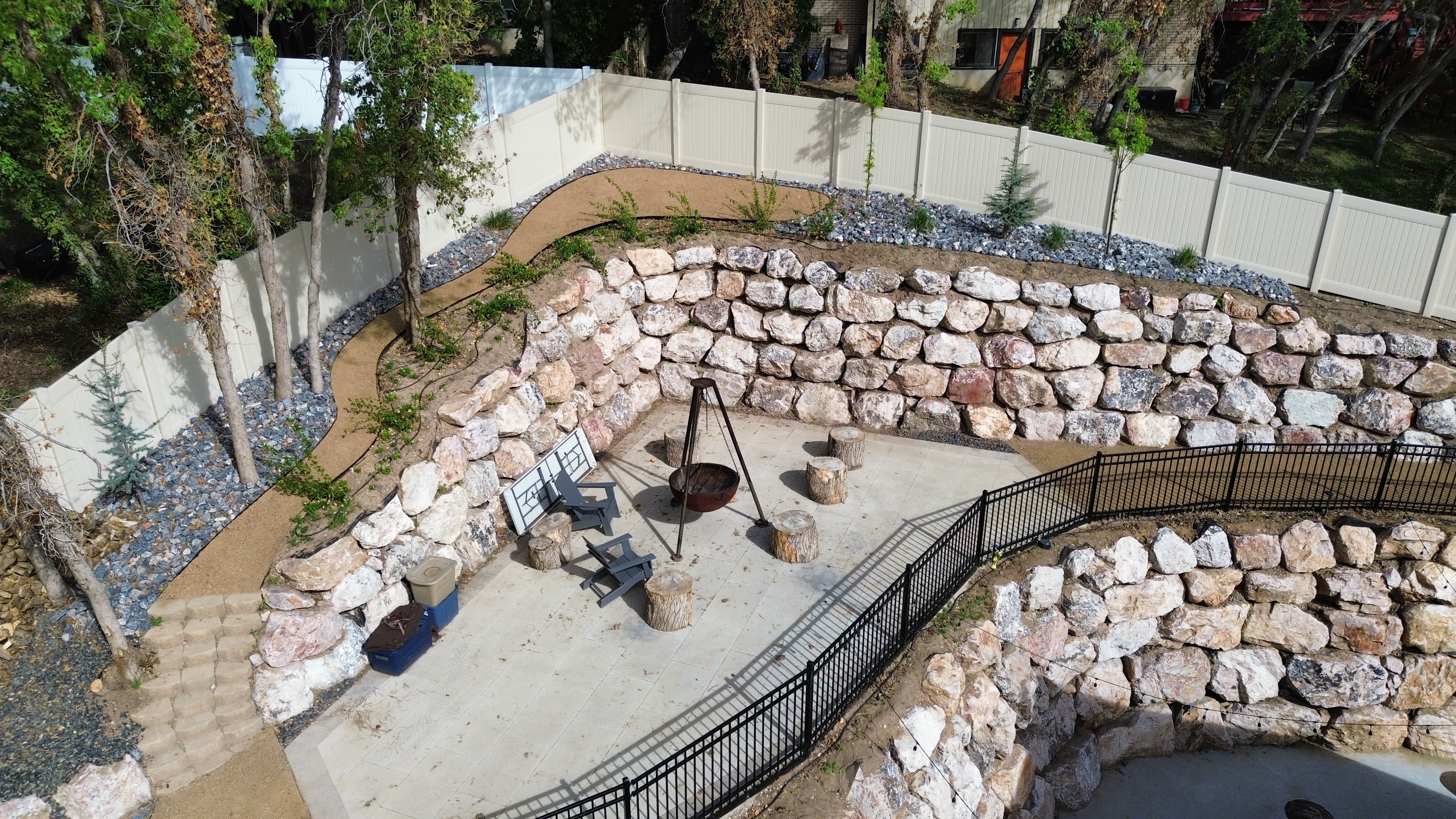 Aerial view of retaining wall project by EC Landscaping Northern Utah