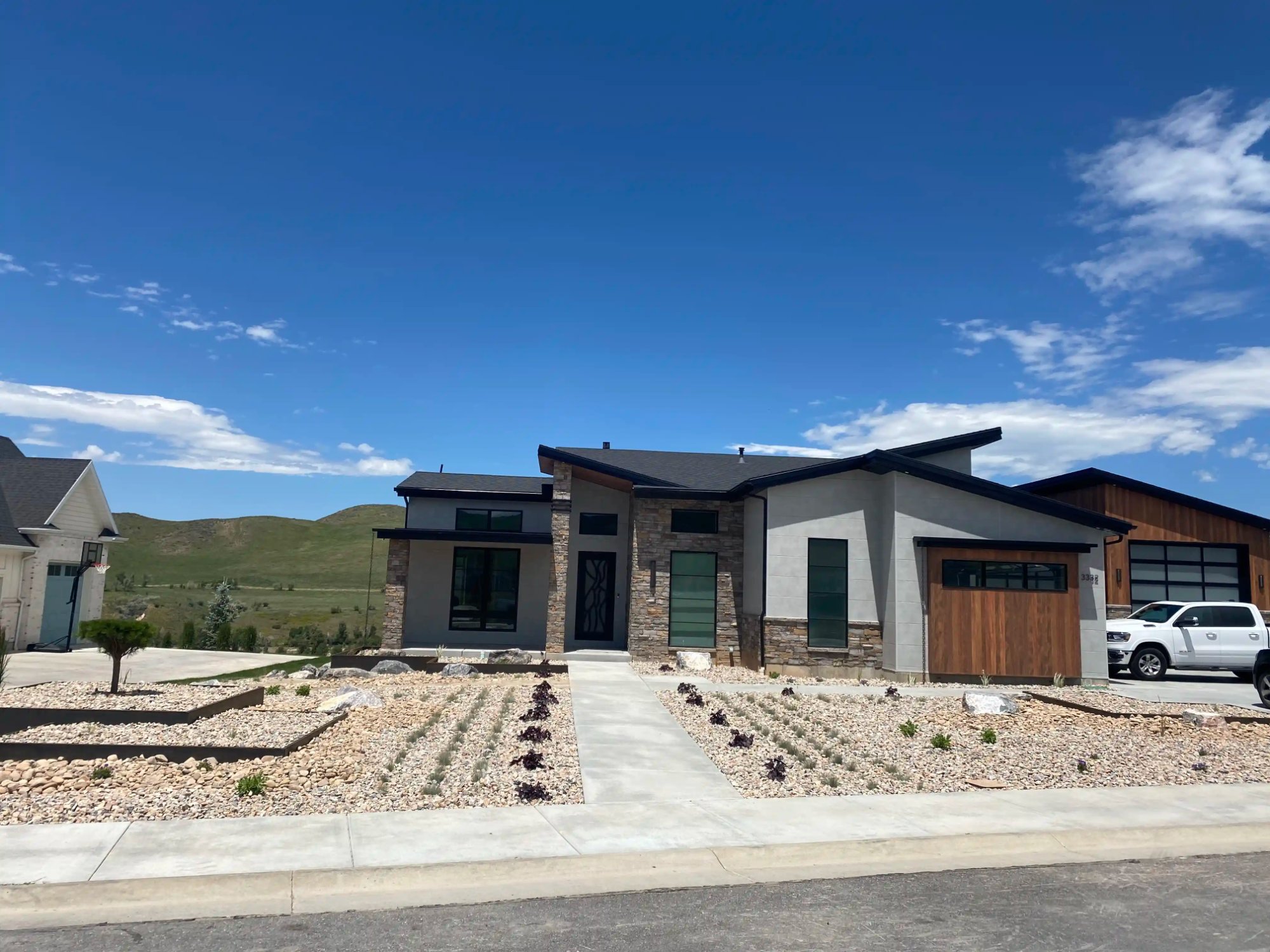 Low water xeriscaping design for modern homes by EC Landscaping in Pleasant View Utah