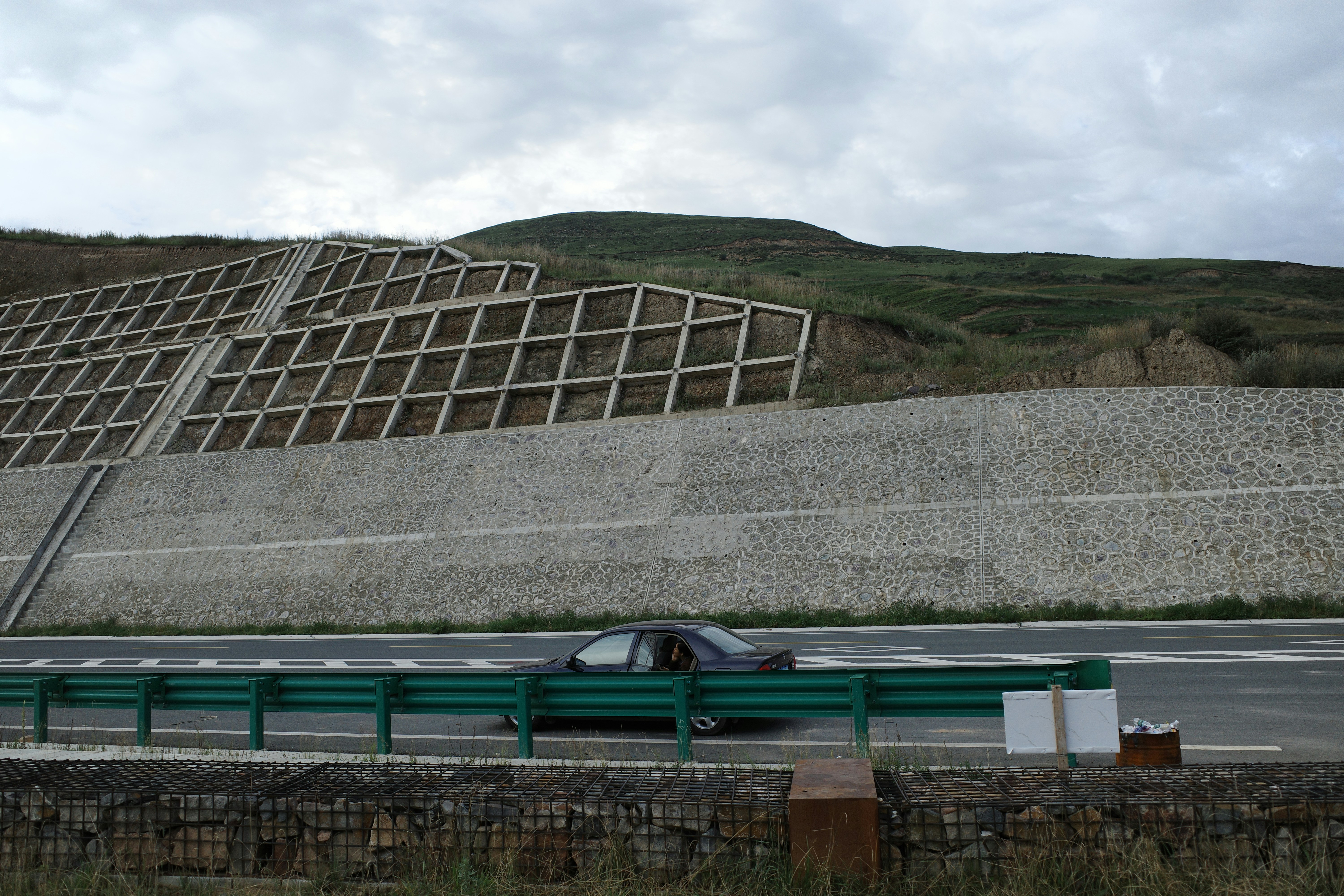 Retaining wall with landscaping and hardscape