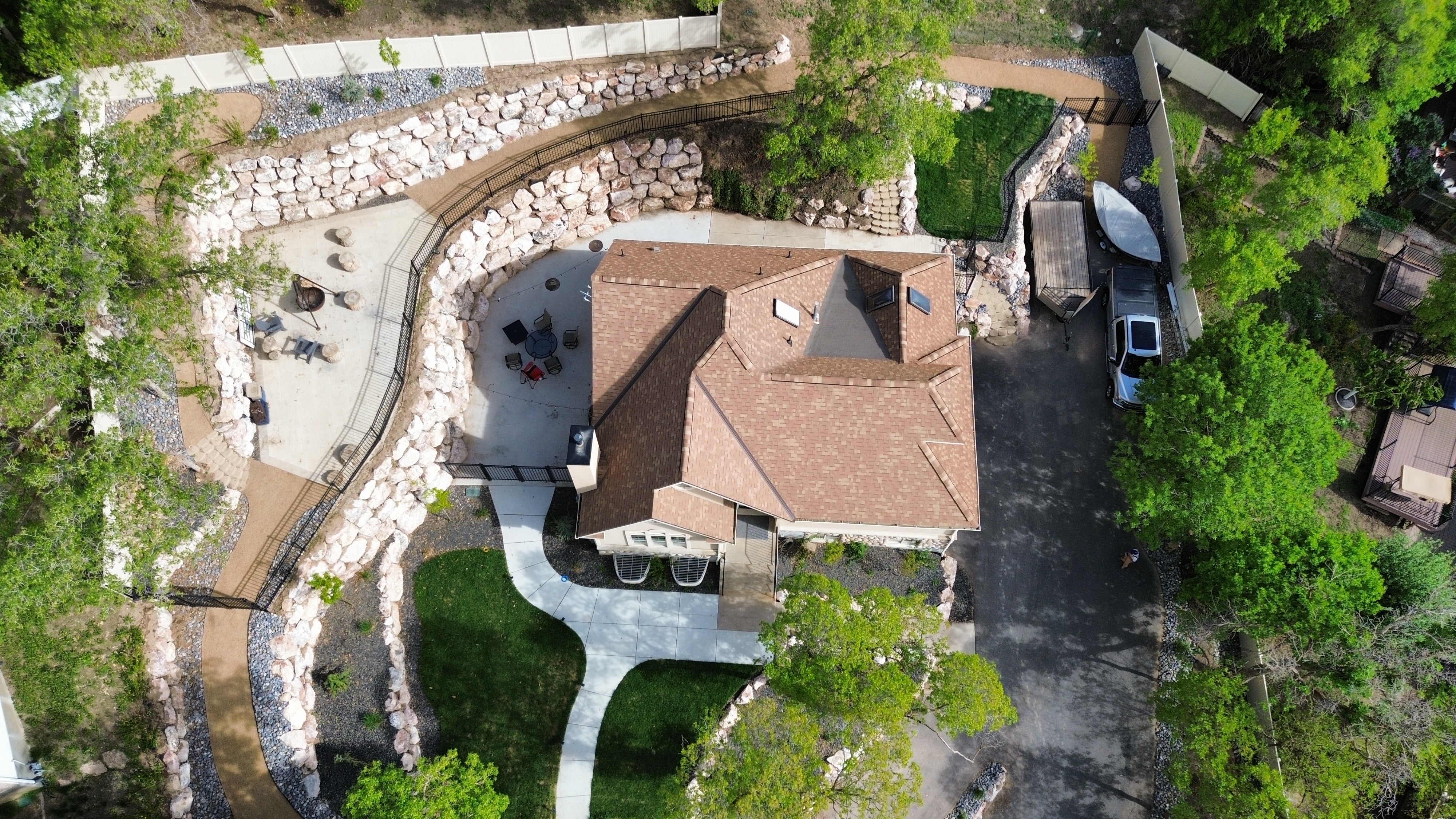 Aerial view of a completed landscape project