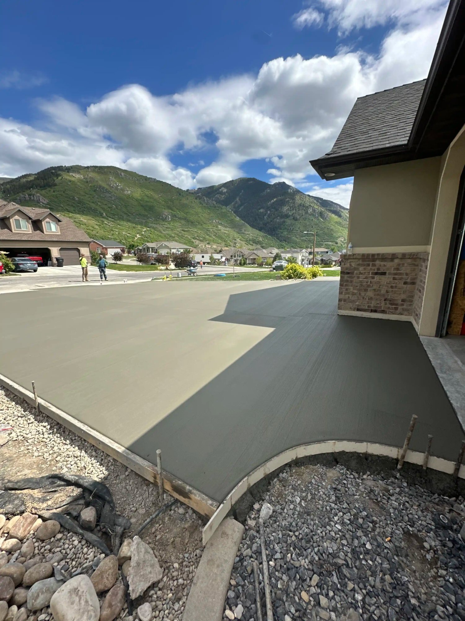 Fresh concrete driveway pour mountain view Utah