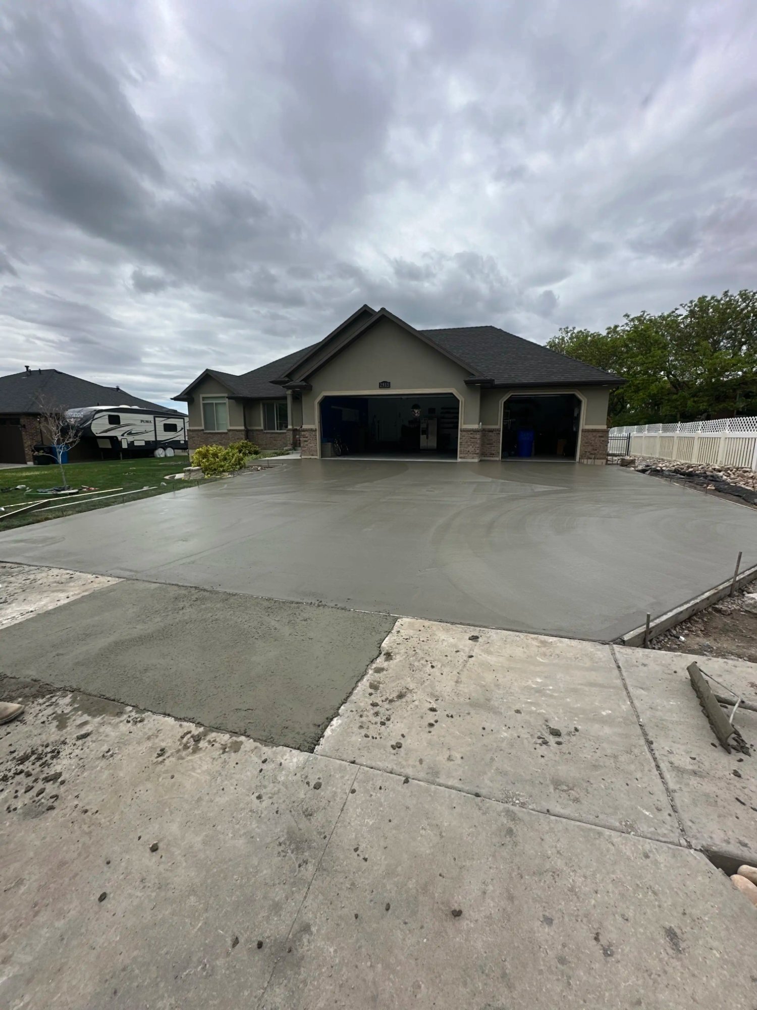 Large fresh concrete driveway pour
