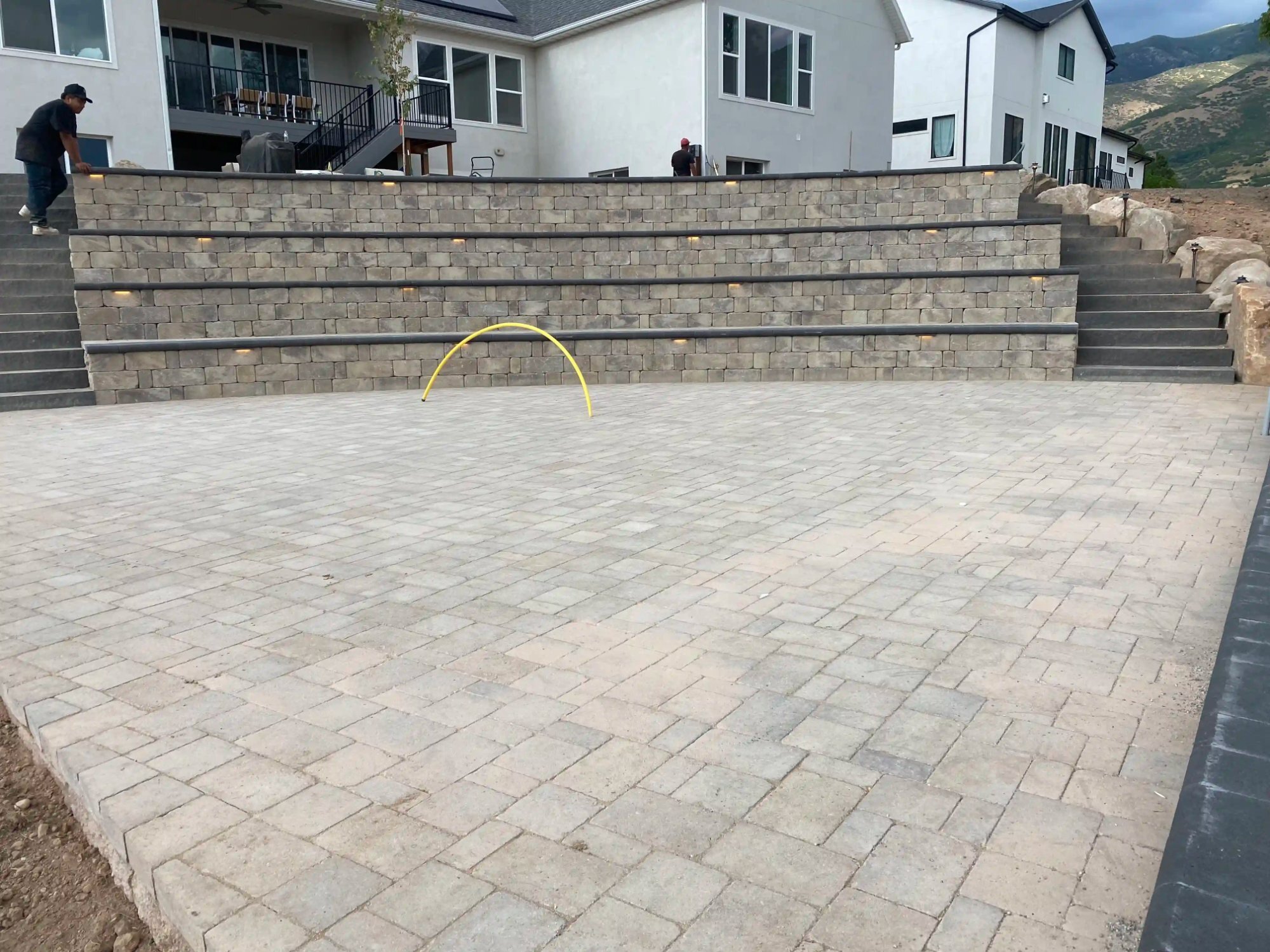 Terraced paver walls with lighting Utah
